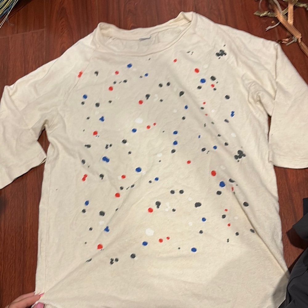 Clare V Beige Top with Colorful Dots